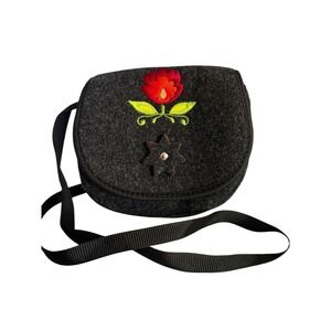Handmade Felted Crossbody Purse Bag Flower Appliqué Poland Feminine Festival